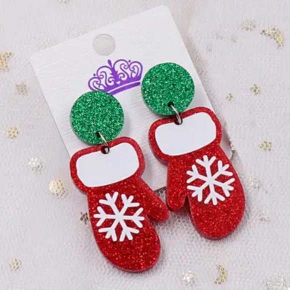 🍏50% OFF/3+...Glittering Acrylic Mitten/Mug Dangle Christmas Earrings - Picture 4 of 7